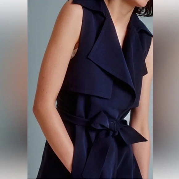 Club Monaco Birte Trench Belted Vest Size Small Navy - Picture 2 of 13